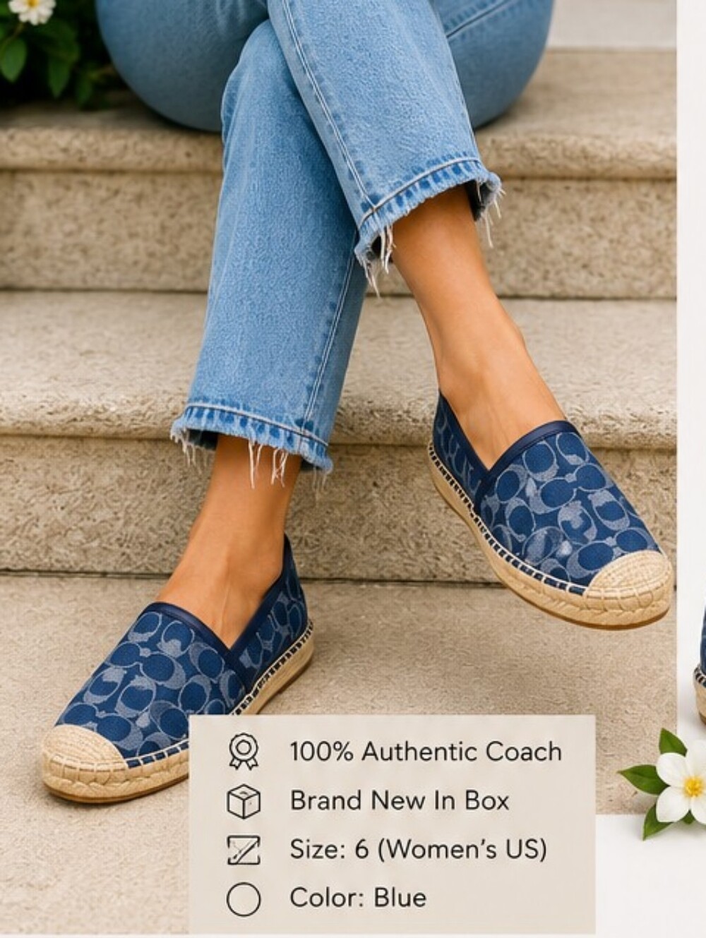 Coach Collins Signature Denim Logo Espadrilles | Women's Size 6 | Brand NIB